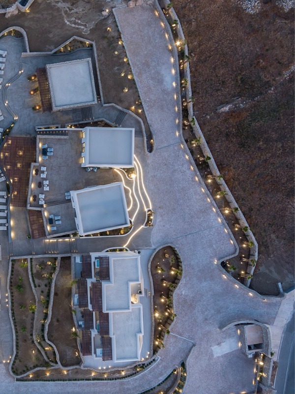 Aerial view of Maximus Mykonos suites and pathways